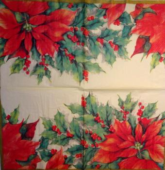 205 Weihnachten Blumen - 3-lagig (creme)
